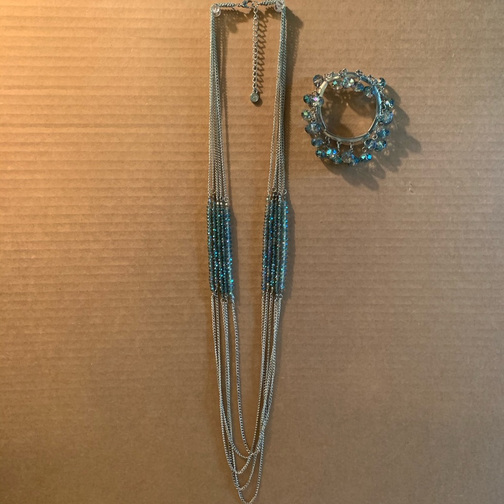 Silver & Blue Chain Necklace and Matching Bracelet